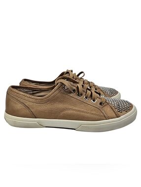 Michael Kors Men's Tan Leather Low-Top Studded Sneakers. Size 8
